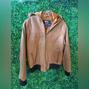 Like new Superior Leather Hooded bomber Jacket S
